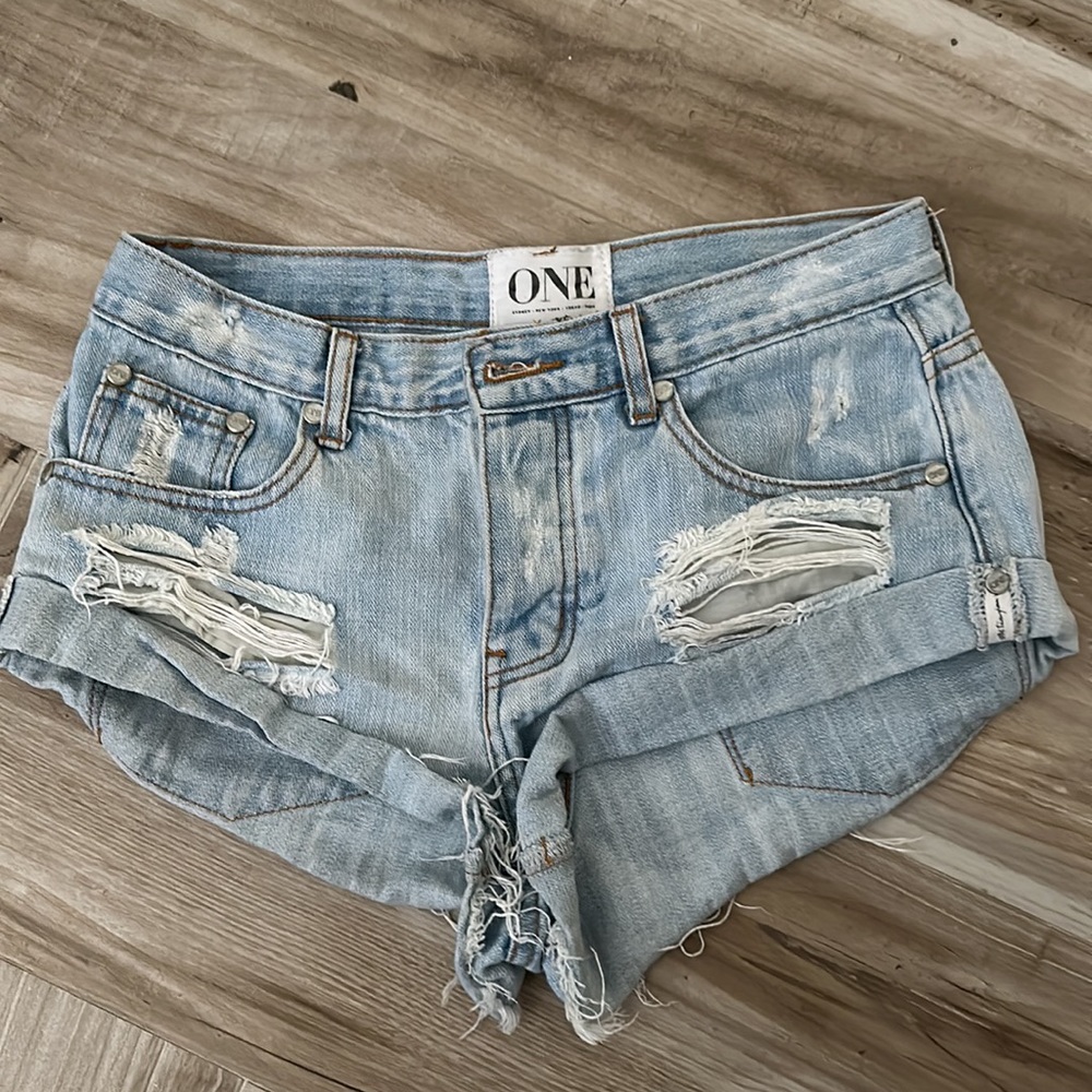 One teaspoon bandit distressed jean denim shorts